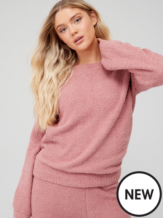front image of v-by-very-fluffy-crew-neck-balloon-sleeve-top-pink