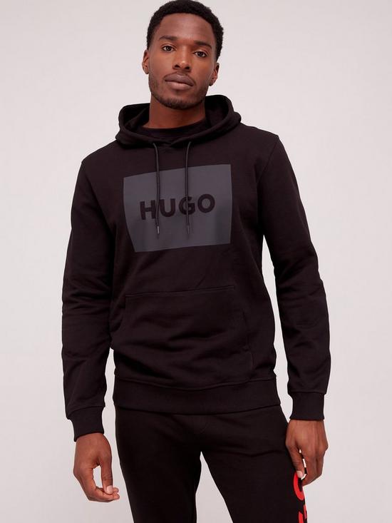 front image of hugo-duratschi-logo-overhead-hoodie-black