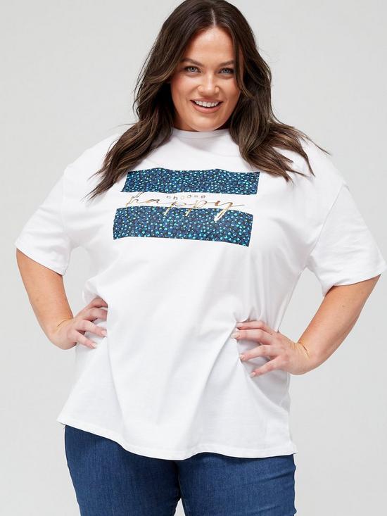 front image of v-by-very-curve-choose-happy-graphic-print-t-shirt-white