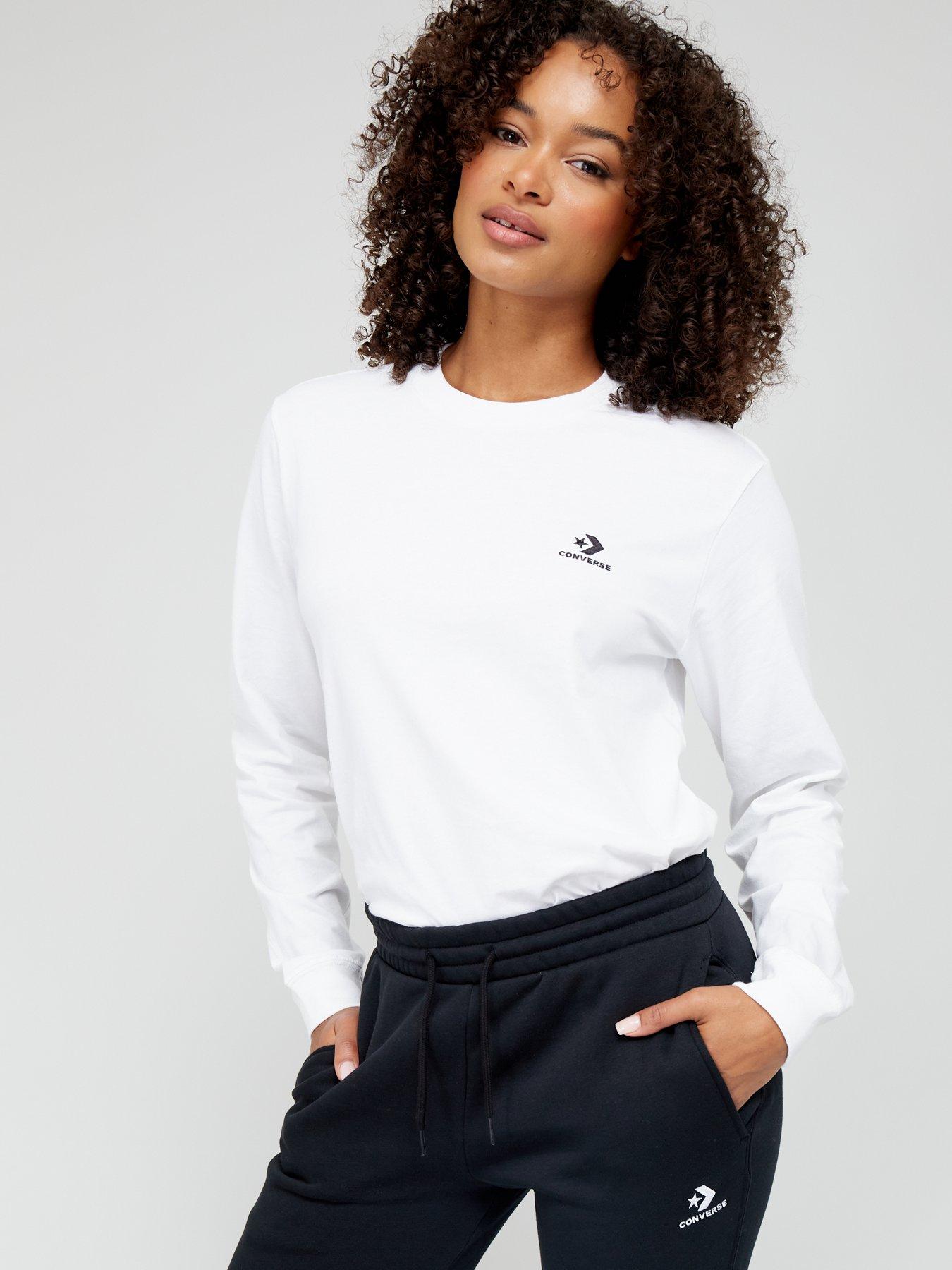 undefined Left Chest Star Chevron Embroidered Long Sleeve T-Shirt - White