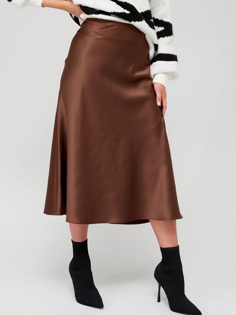 v-by-very-bias-cut-midi-skirt-brown