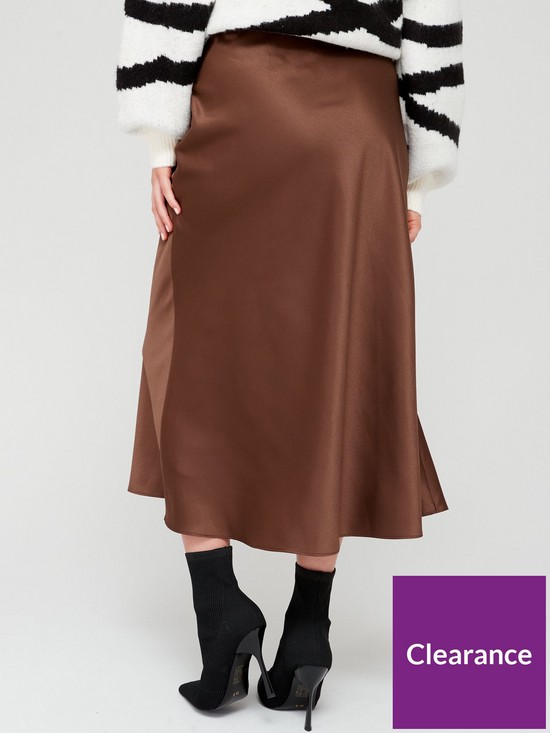 stillFront image of v-by-very-bias-cut-midi-skirt-brown