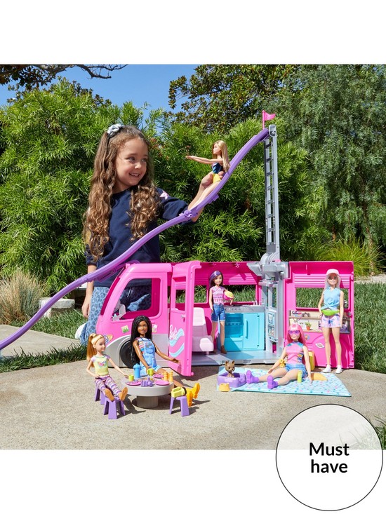 front image of barbie-dream-camper-vehicle-playset-and-accessories