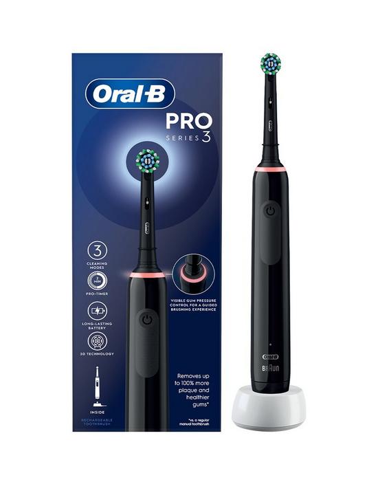 front image of oral-b-pro-3-3000-all-black-cross-action-electric-toothbrush