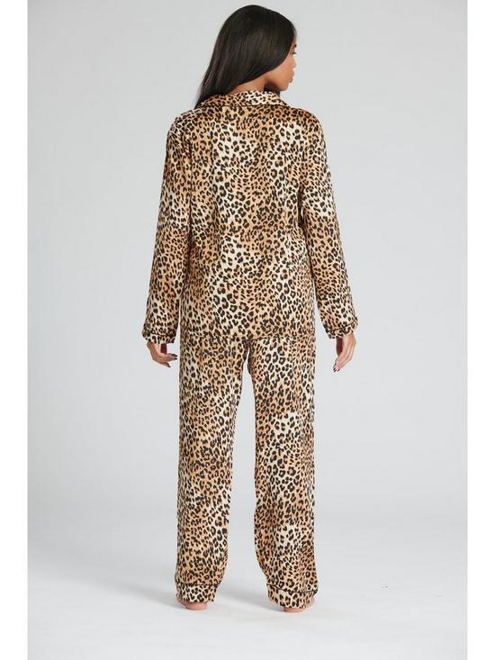 stillFront image of loungeable-traditional-long-sleeve-long-pants-set-leopard-print