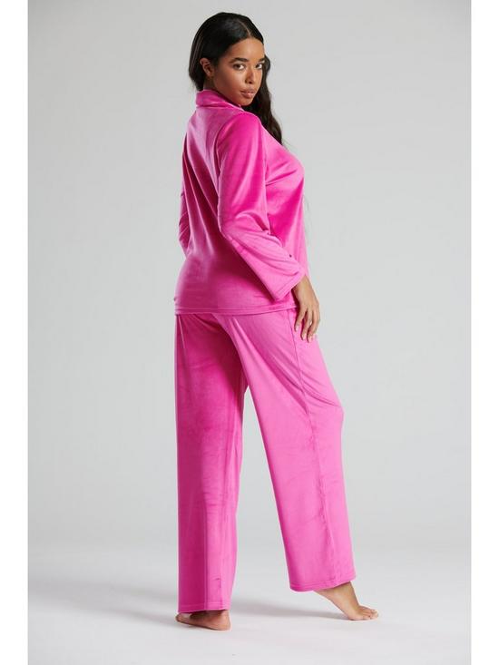 stillFront image of loungeable-super-softnbspvelour-traditional-top-and-long-pant-pyjamas-pink