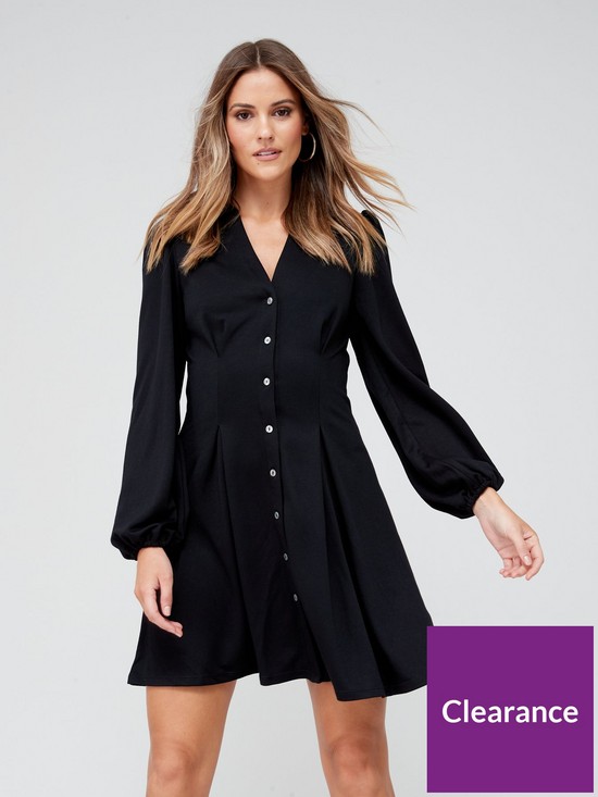 front image of v-by-very-pintuck-detail-jersey-shirt-dress-black