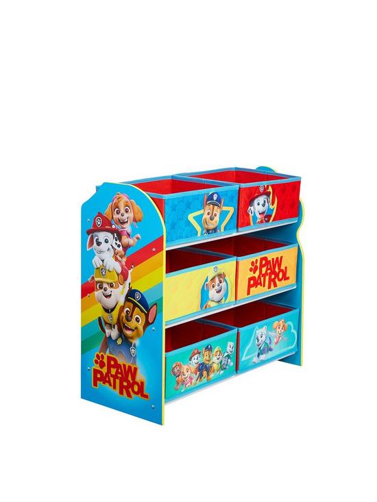 front image of paw-patrol-kids-bedroom-toy-storage-unitnbspwith-6-fabric-storage-boxes