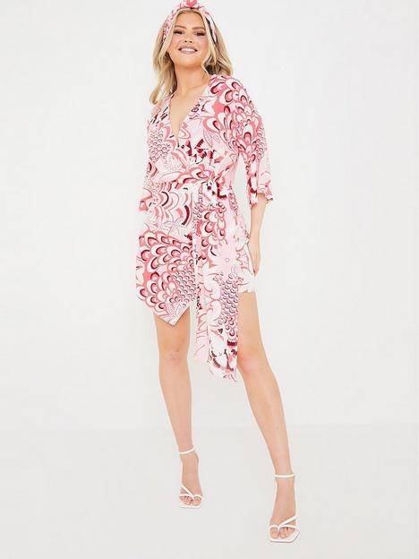 in-the-style-charlotte-greedy-white-abstract-floral-print-wrap-front-drape-detail-mini-dress