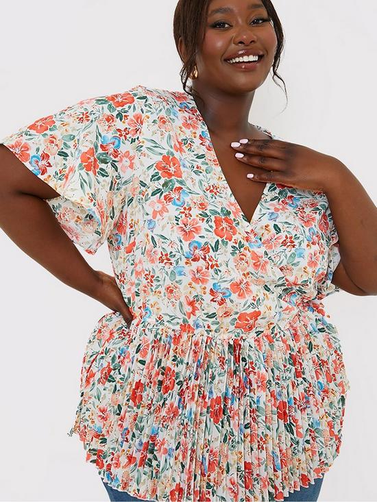stillFront image of in-the-style-curve-jac-jossa-orange-floral-print-pleated-wrap-top