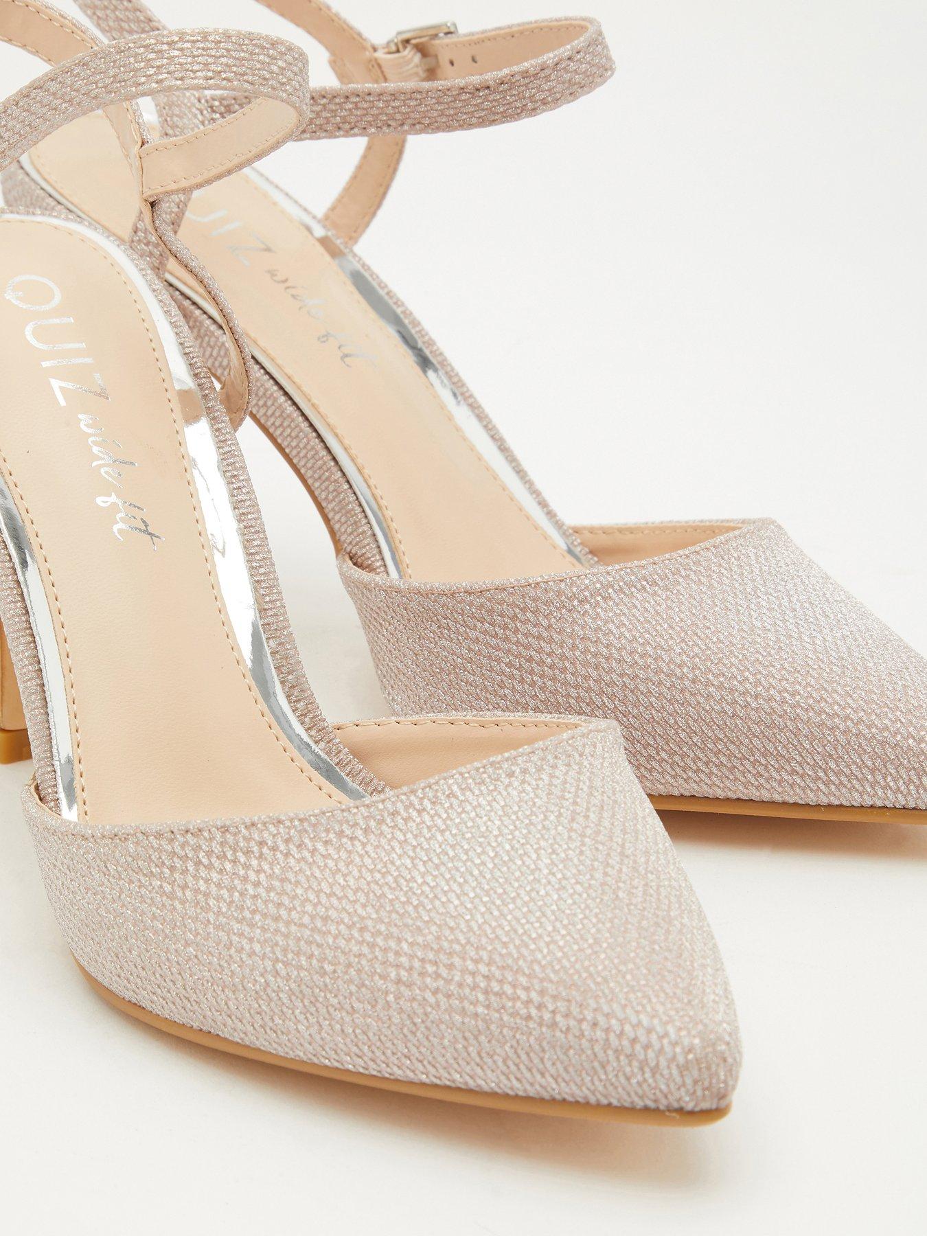 Quiz Wide Fit Shimmer Court Heels Light Pink Littlewoods