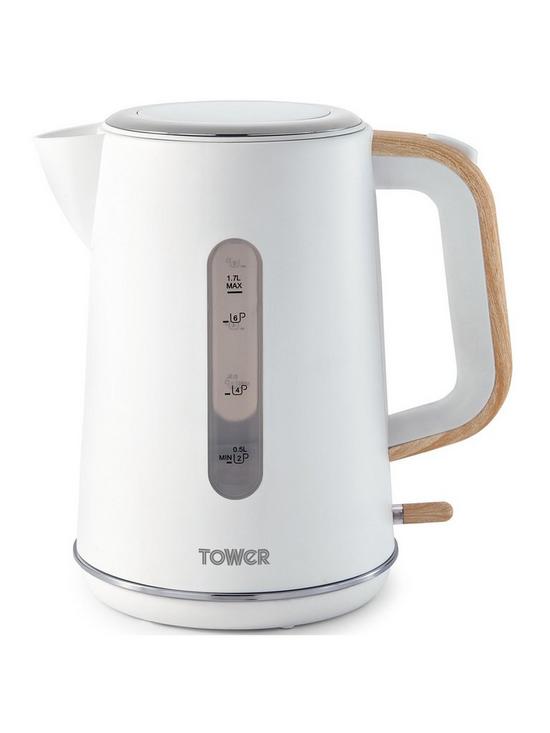 front image of tower-scandi-3kw-17l-kettle-white-light-wood