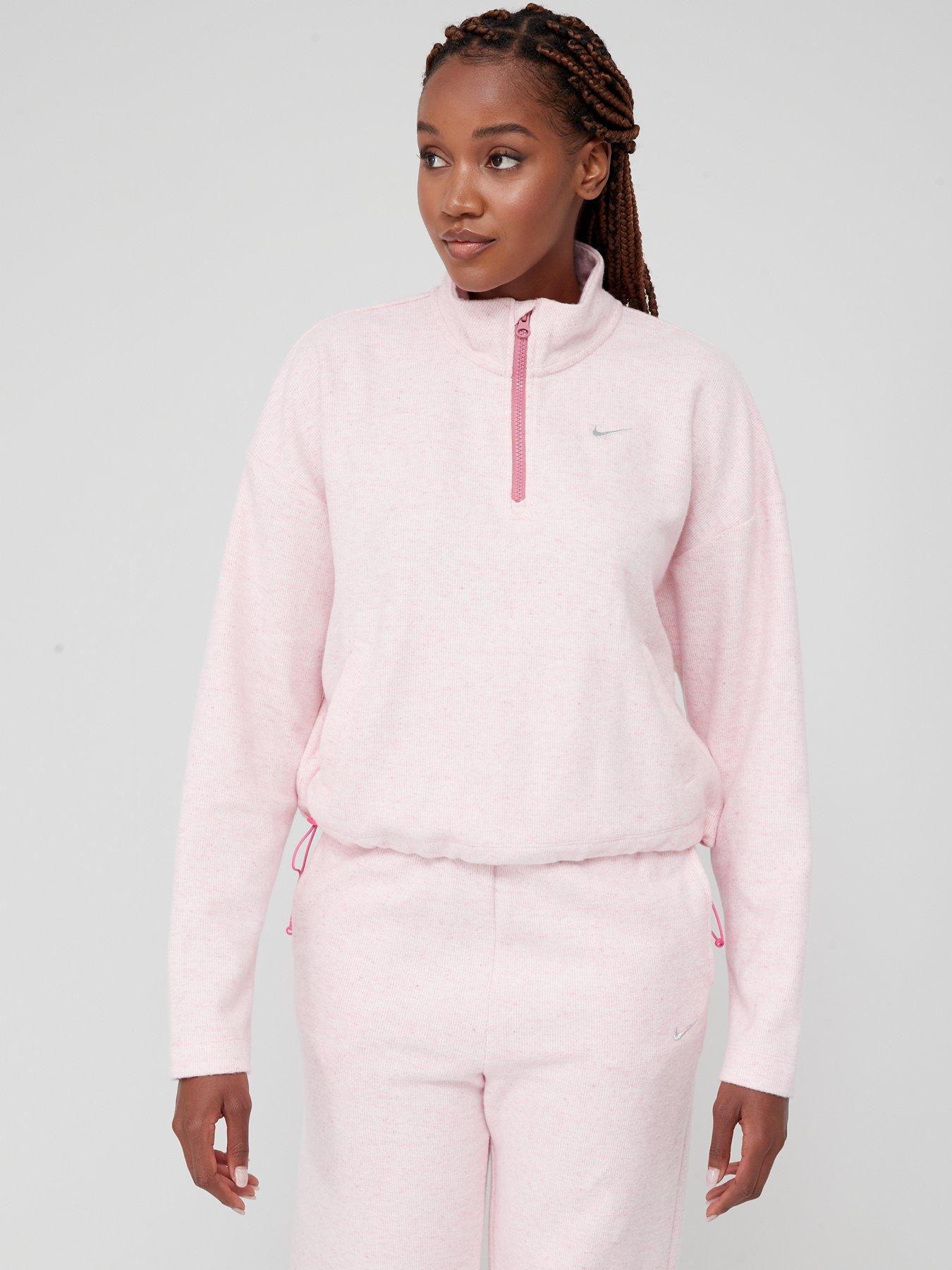front image of nike-cozy-half-zip-sweat-top-pink