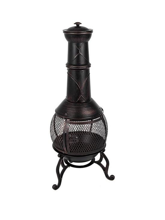 front image of fire-vida-black-and-gold-steel-chimenea-large