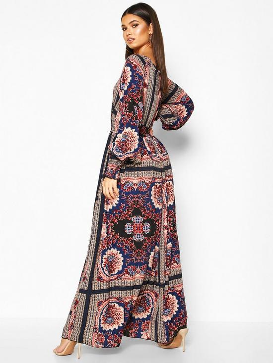 stillFront image of boohoo-shirred-waist-scarf-print-maxi-dress