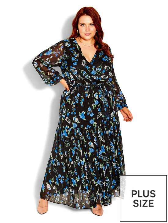 front image of city-chic-blue-blossom-maxi-dress