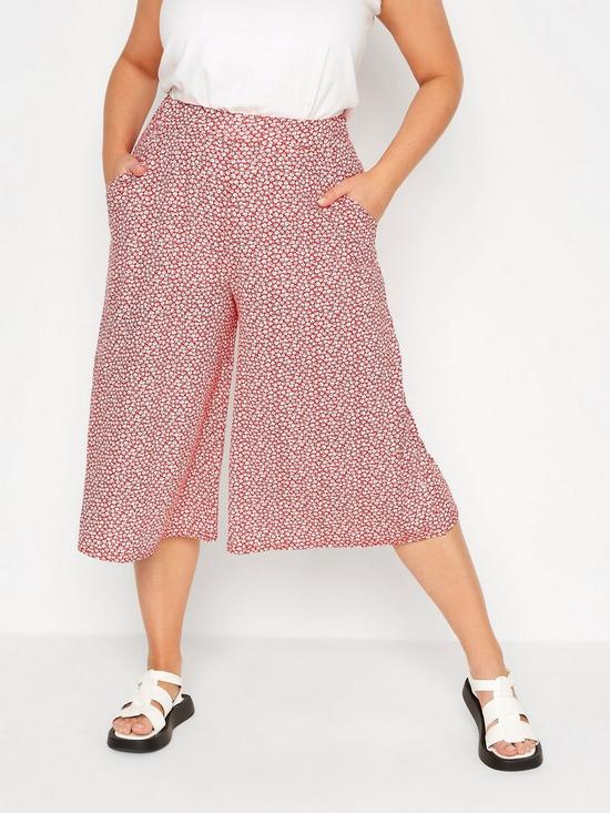 front image of yours-red-ditsy-jersey-pull-on-culotte