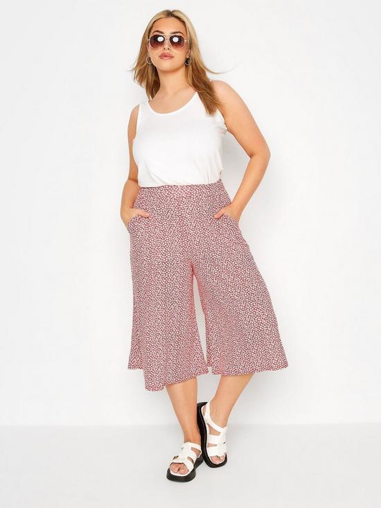 back image of yours-red-ditsy-jersey-pull-on-culotte