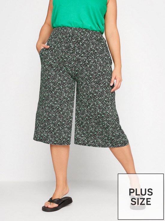 front image of yours-floral-print-jersey-culottes-black