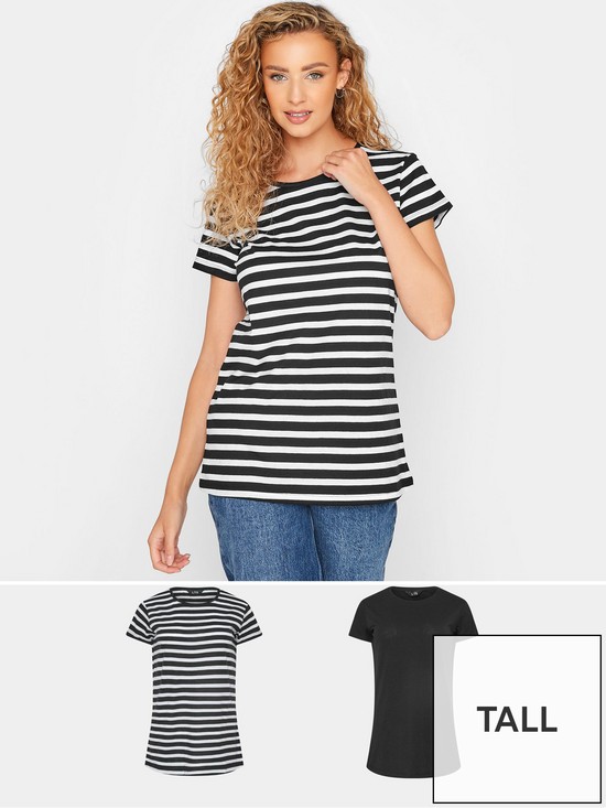 front image of long-tall-sally-2-pack-basic-tee-black-amp-stripe