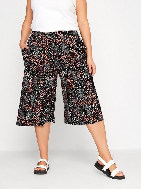 front image of yours-floral-print-jersey-culottes-black