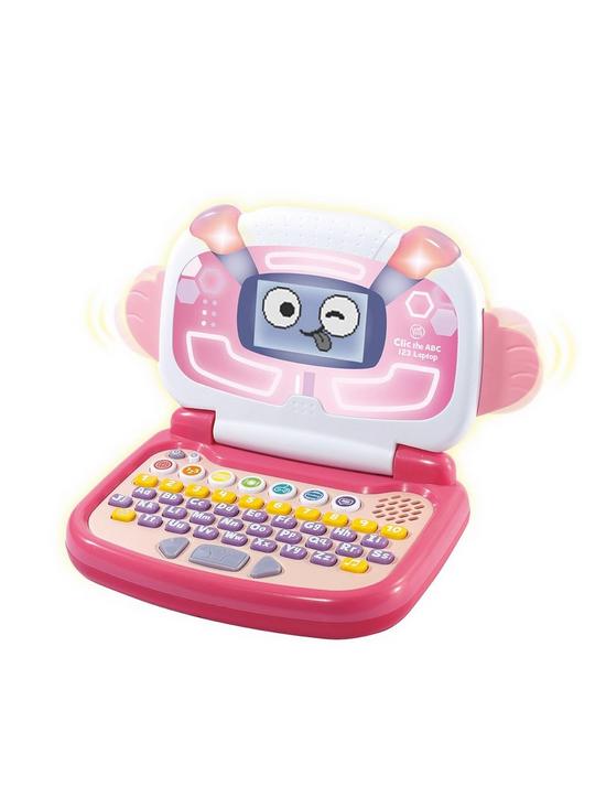 front image of leapfrog-clic-the-abc-123-laptop-pink