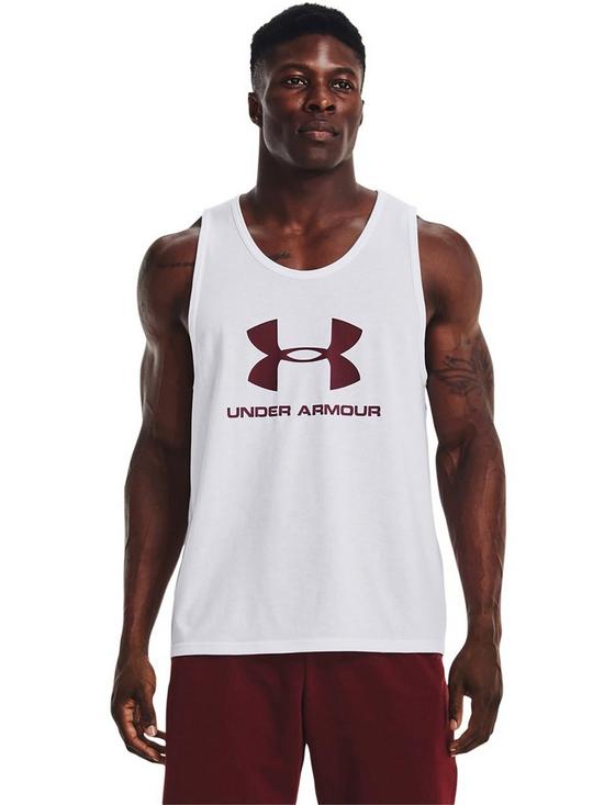 front image of under-armour-training-sportstyle-logo-tank-white