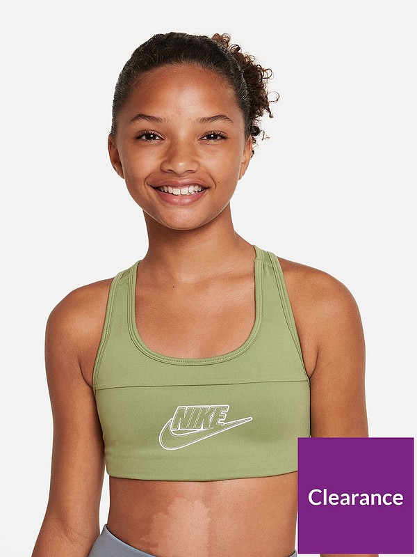 Nike Older Girls Dri-Fit Futura Swoosh Sports Bra - Dark Green