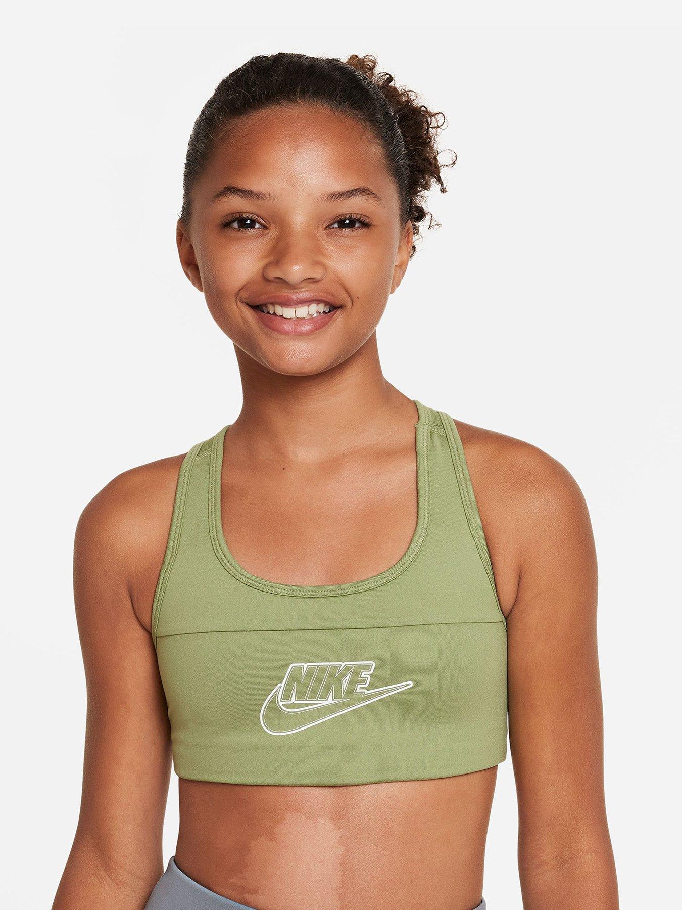 Nike Older Girls Dri-Fit Futura Swoosh Sports Bra - Dark Green