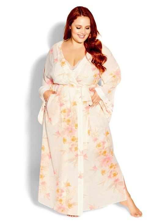 front image of city-chic-allure-floral-robe-ivory