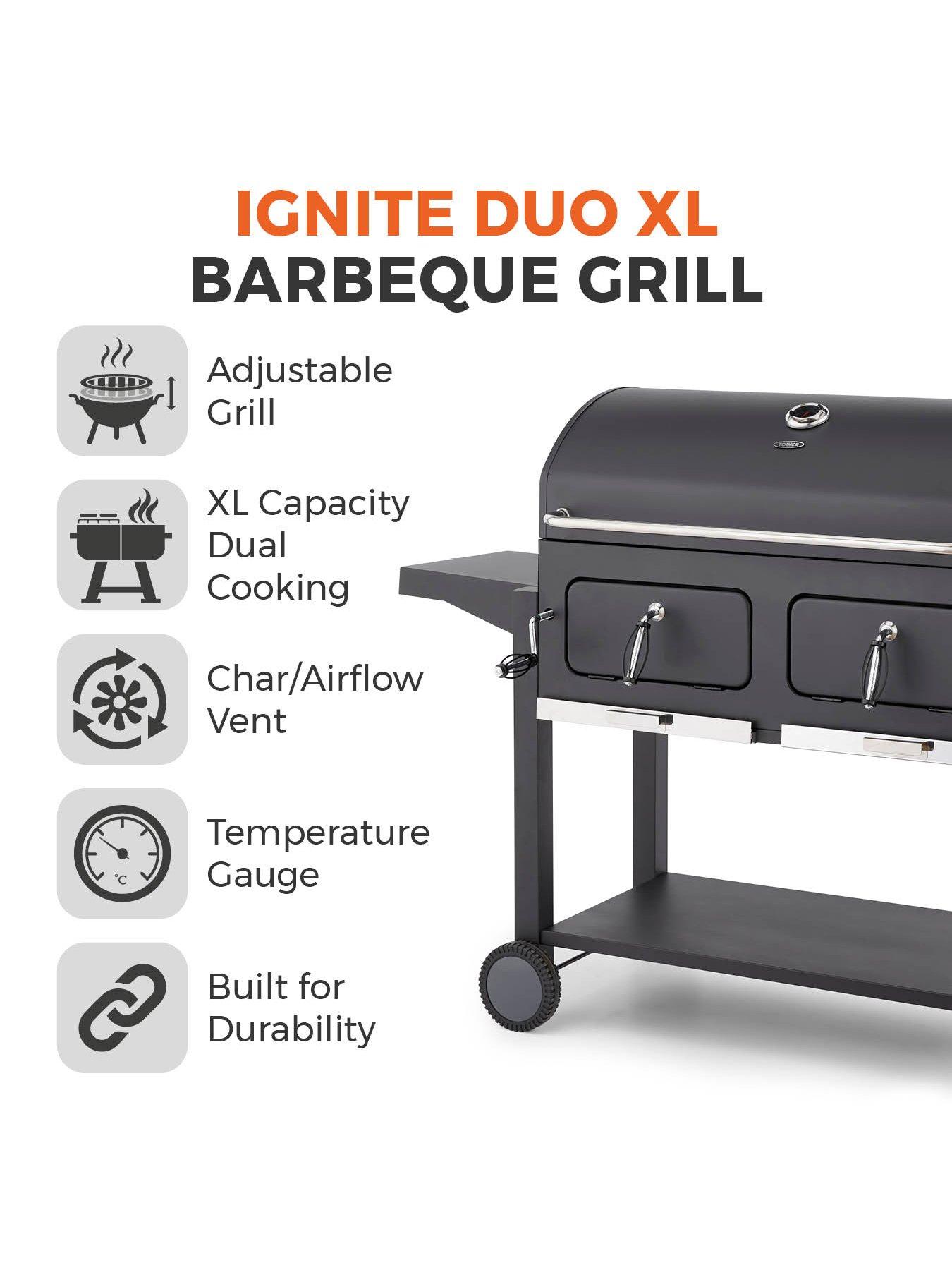  image of tower-ignite-duo-xl-bbq-grill-with-adjustable-charcoal-grill-and-temperature-gauge-black-t978510