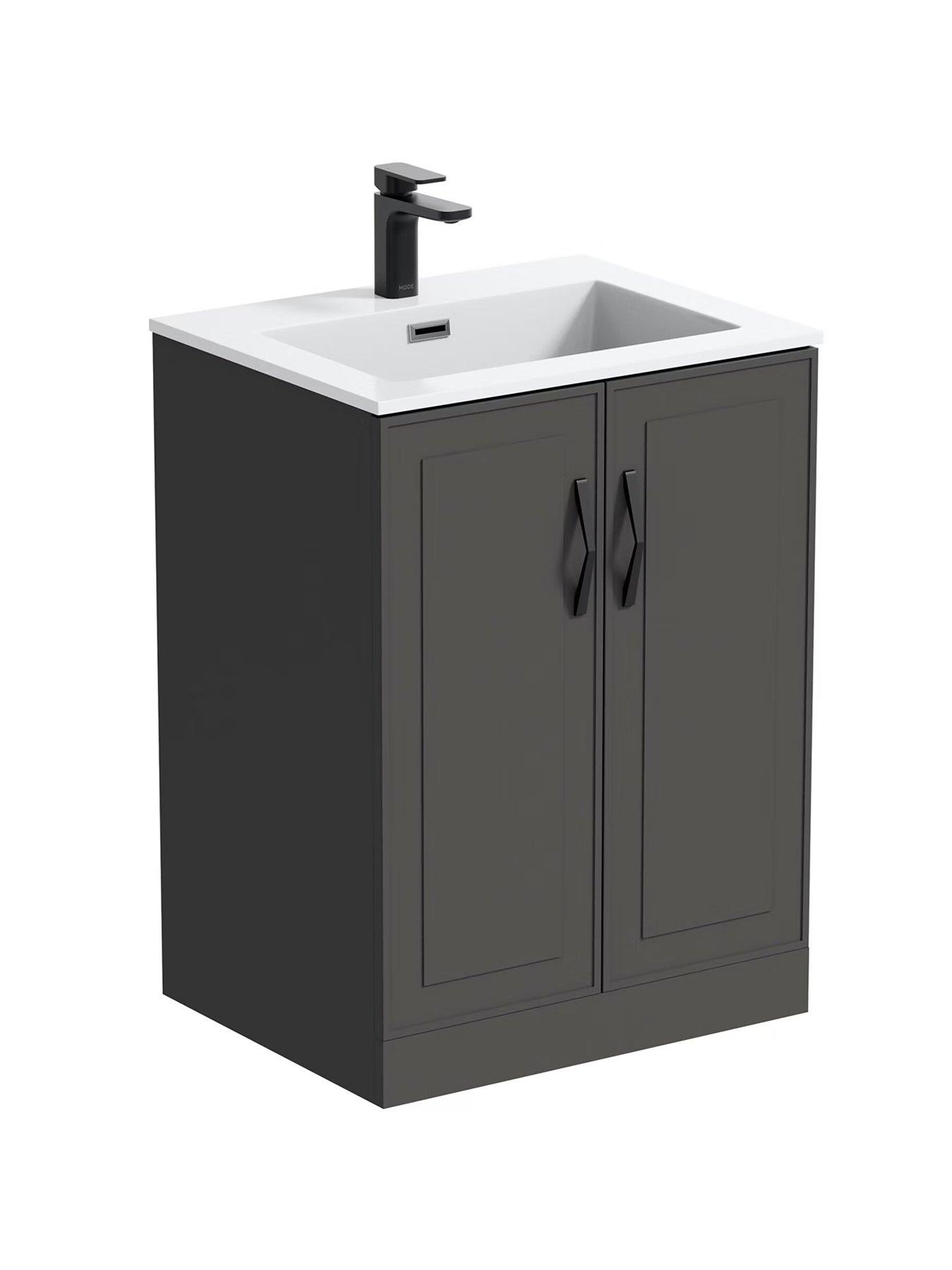  image of mode-bathrooms-by-victoria-plum-meier-grey-vanity-unit-with-black-handles-mirror-and-round-close-coupled-toilet-set-600mm