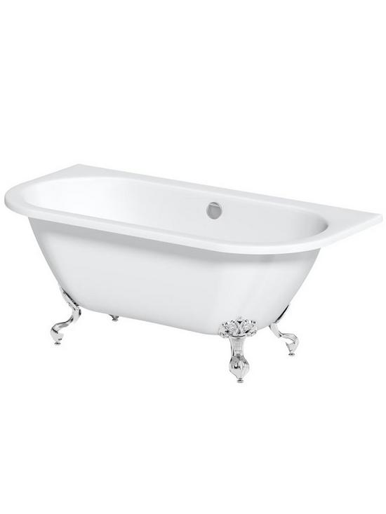 stillFront image of the-bath-co-by-victoria-plum-dulwich-white-back-to-wall-freestanding-bath-1500-x-740-with-chrome-ball-and-claw-feet-and-waste