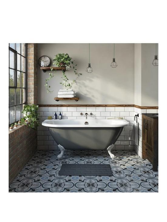 front image of the-bath-co-by-victoria-plum-dulwich-grey-back-to-wall-freestanding-bath-1500-x-740-with-white-ball-and-claw-feet-and-waste