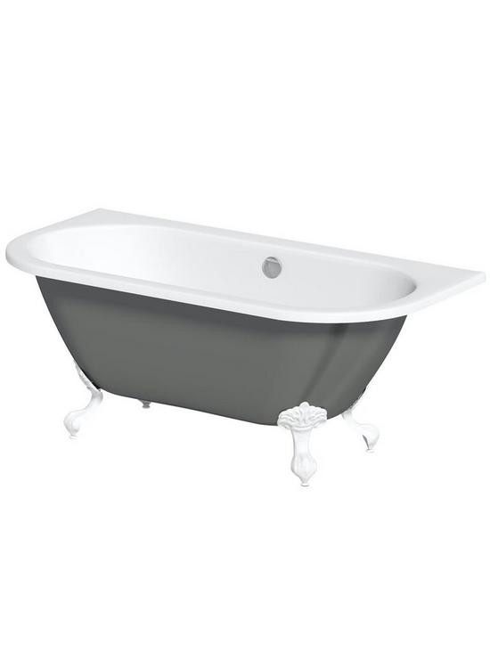 stillFront image of the-bath-co-by-victoria-plum-dulwich-grey-back-to-wall-freestanding-bath-1500-x-740-with-white-ball-and-claw-feet-and-waste
