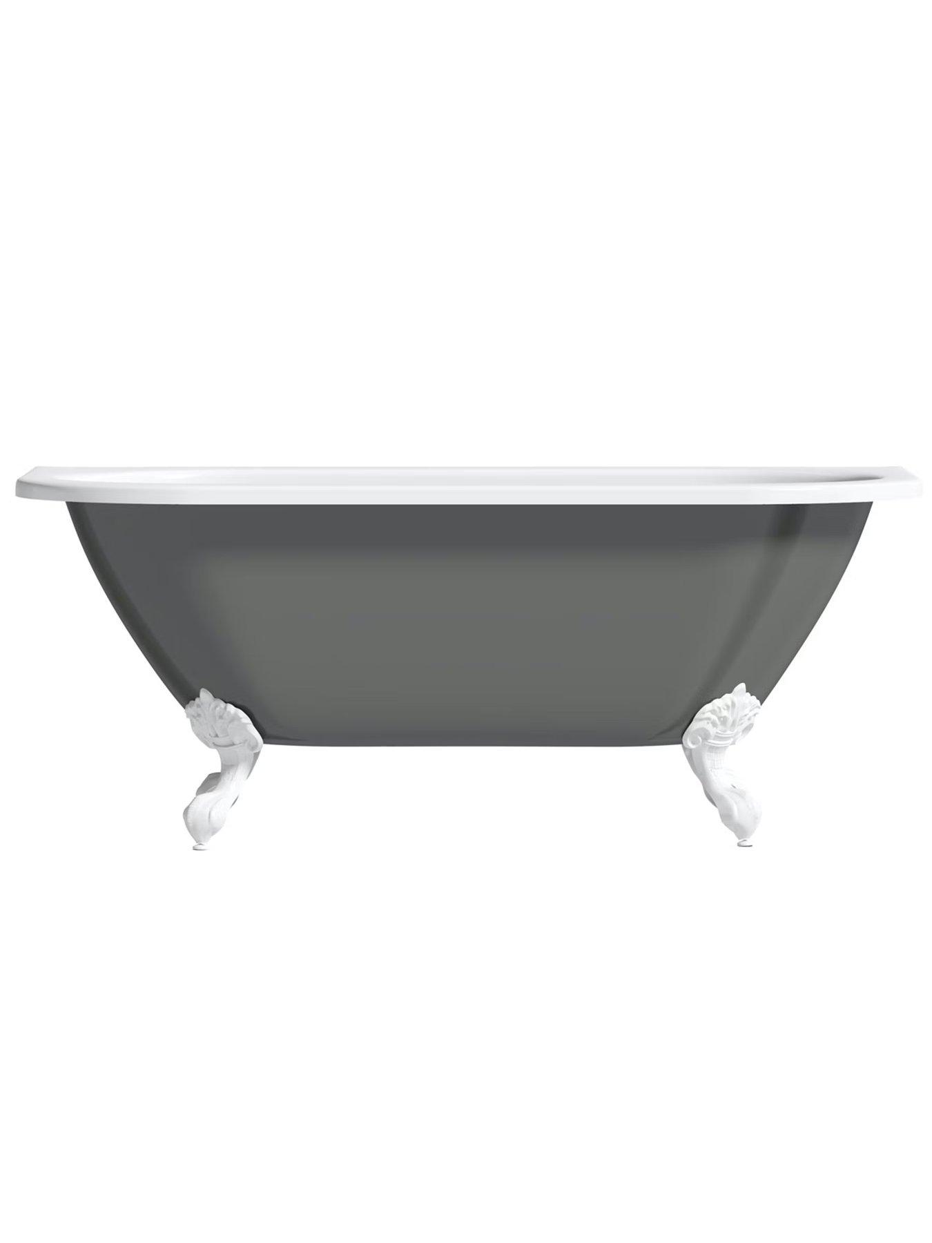  image of the-bath-co-by-victoria-plum-dulwich-grey-back-to-wall-freestanding-bath-1500-x-740-with-white-ball-and-claw-feet-and-waste