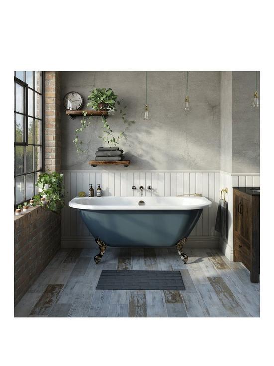 front image of the-bath-co-by-victoria-plum-dulwich-blue-back-to-wall-freestanding-bath-1500-x-740-with-antique-bronze-ball-and-claw-feet-and-waste