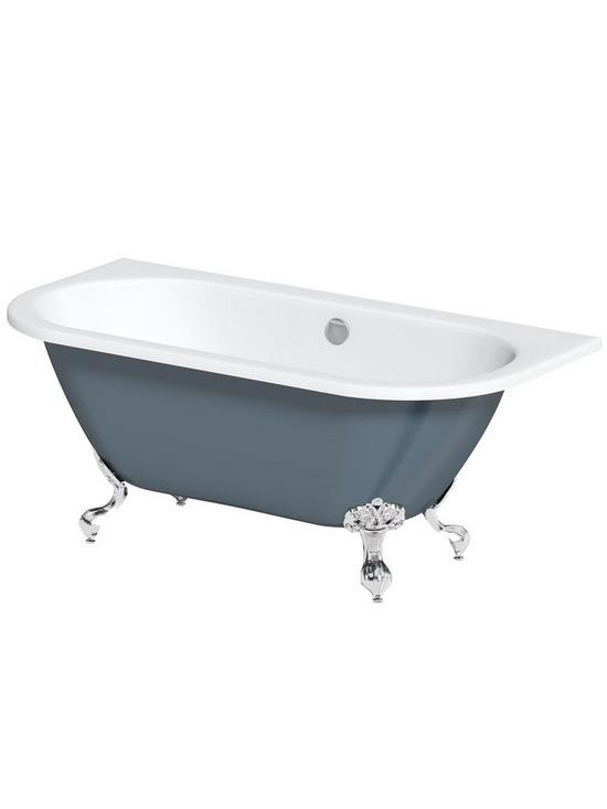 stillFront image of the-bath-co-by-victoria-plum-dulwich-blue-back-to-wall-freestanding-bath-1500-x-740-with-chrome-ball-and-claw-feet-and-waste