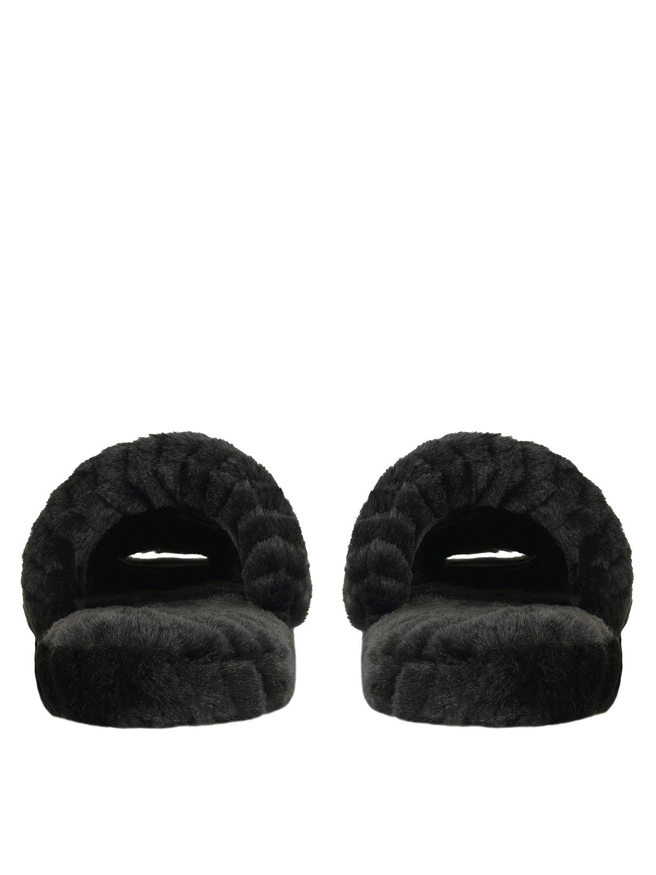  image of loungeable-double-band-chevron-fluffy-mule-black