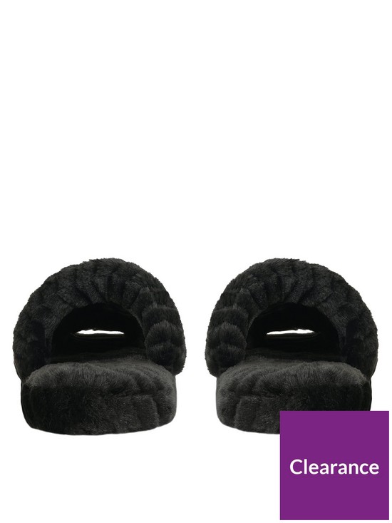 stillFront image of loungeable-double-band-chevron-fluffy-mule-black