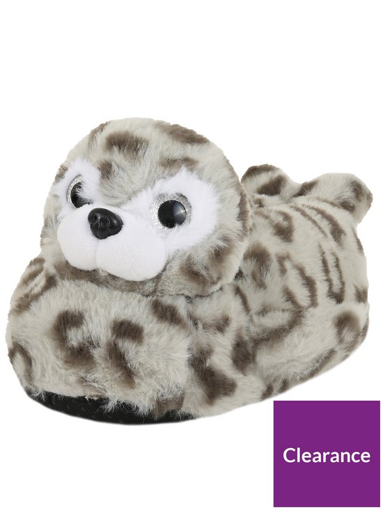 front image of loungeable-seal-slipper-grey