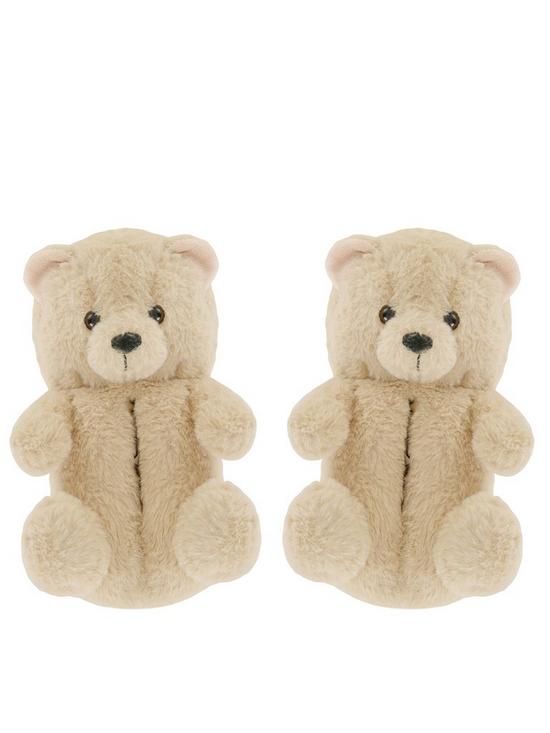 front image of loungeable-novelty-teddy-bear-slippers-brown