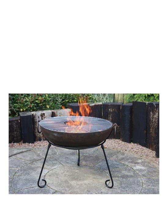 front image of gardeco-medium-kadai-real-fire-pit-60cm-dia-inc-stand-and-bbq-grill
