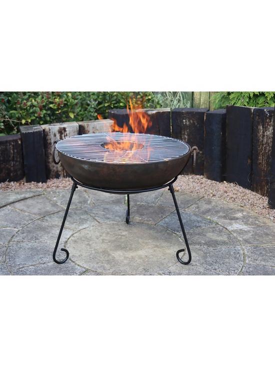 stillFront image of gardeco-medium-kadai-real-fire-pit-60cm-dia-inc-stand-and-bbq-grill
