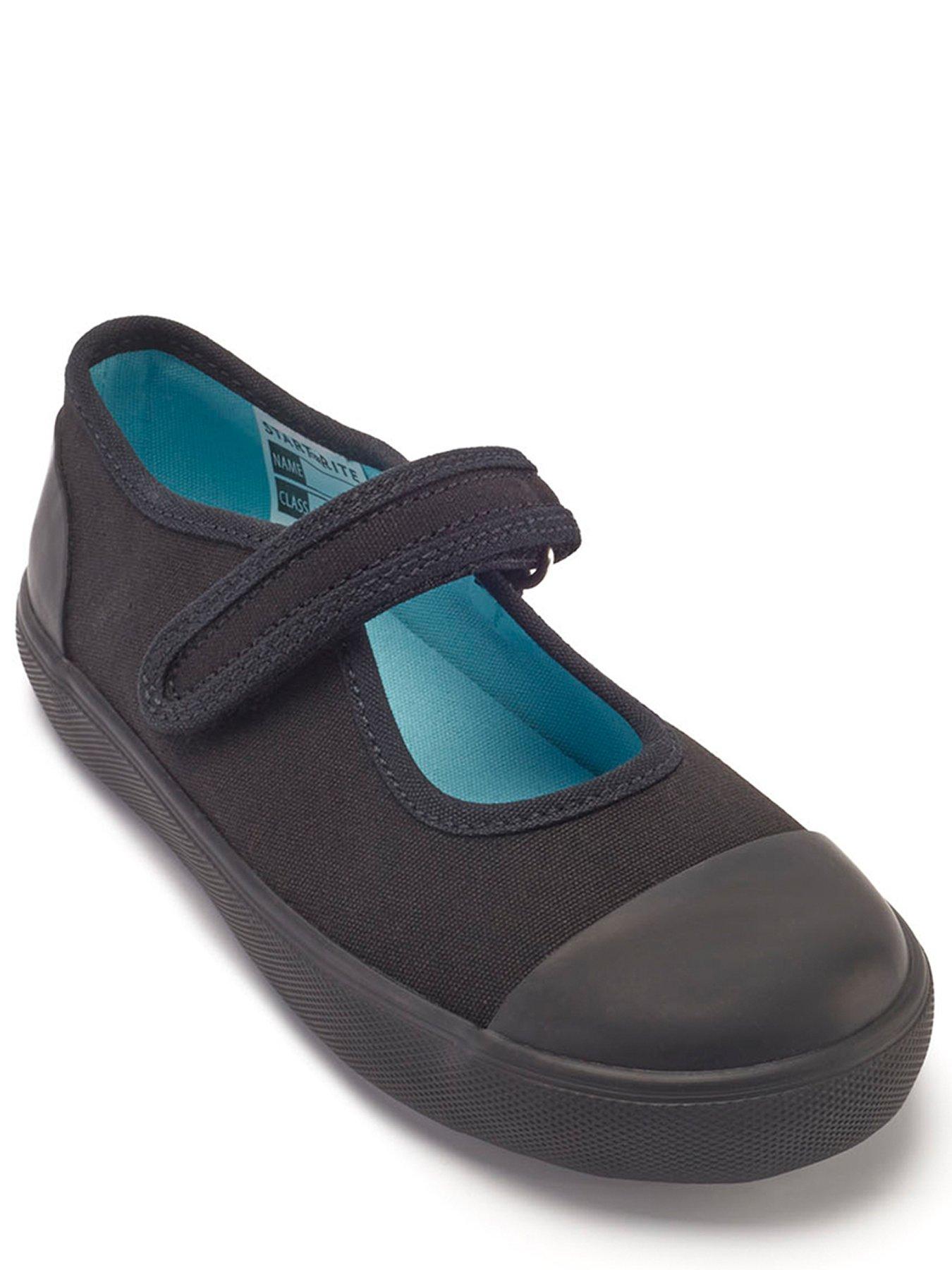 Hop Hop Girls Black Mary Jane Easy Riptape Durable Toe Protection School Canvas Plimsolls Black