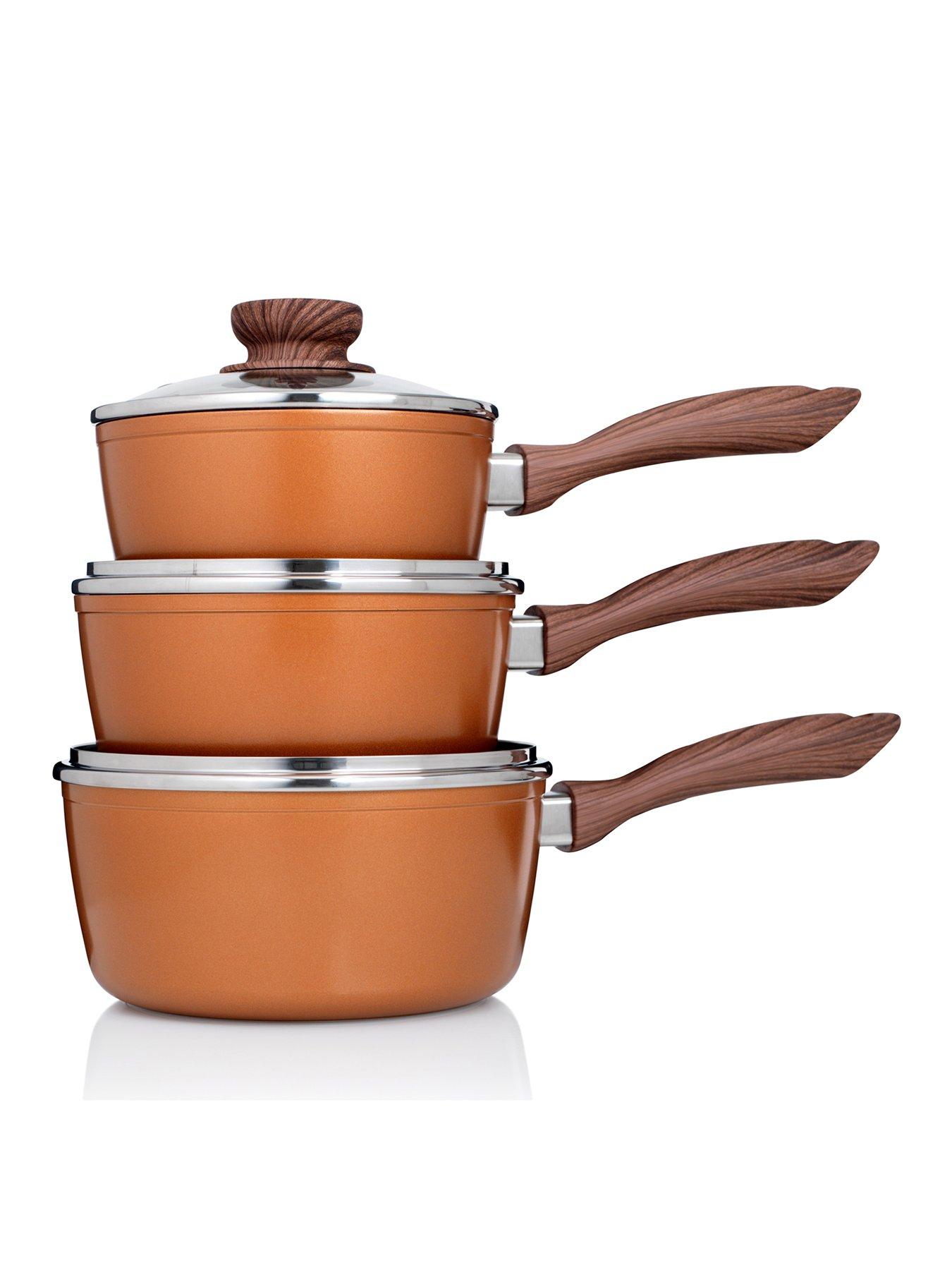 undefined Copper Stone Saucepan Set with Lids
