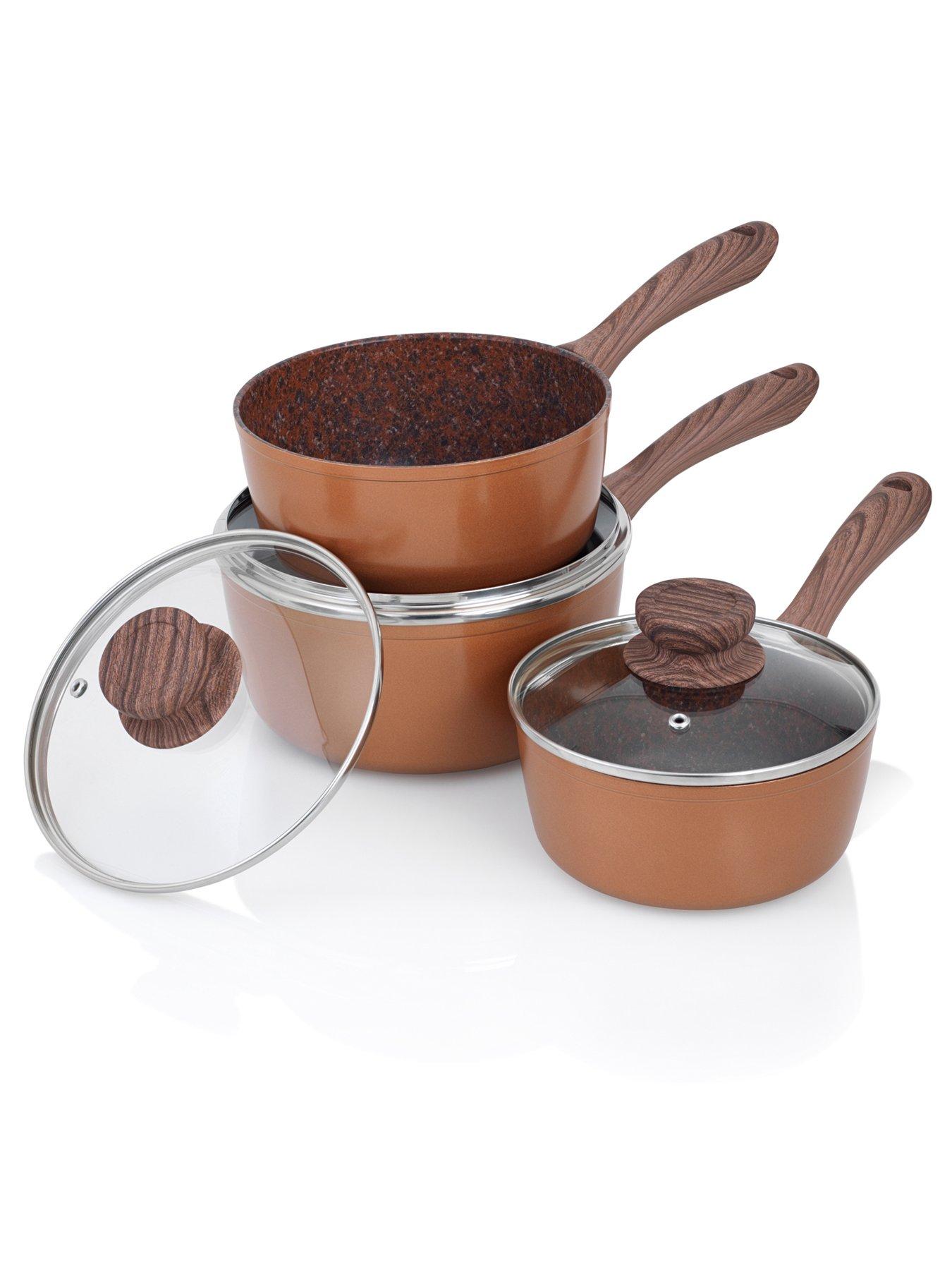 Image 3 of 6 of JML Copper Stone Non-stick Saucepan set with lids 16cm, 18cm, 20cm