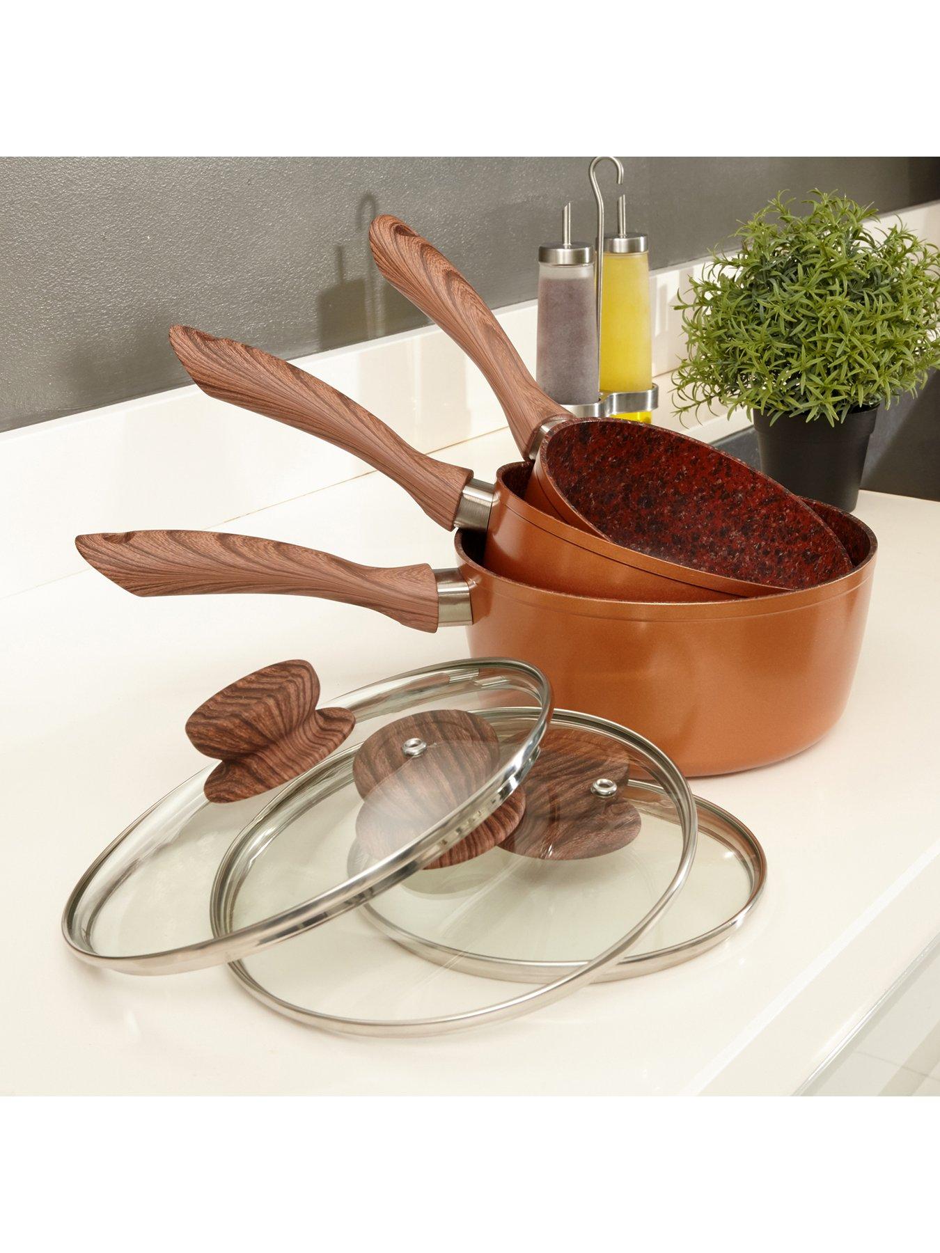Image 5 of 6 of JML Copper Stone Non-stick Saucepan set with lids 16cm, 18cm, 20cm