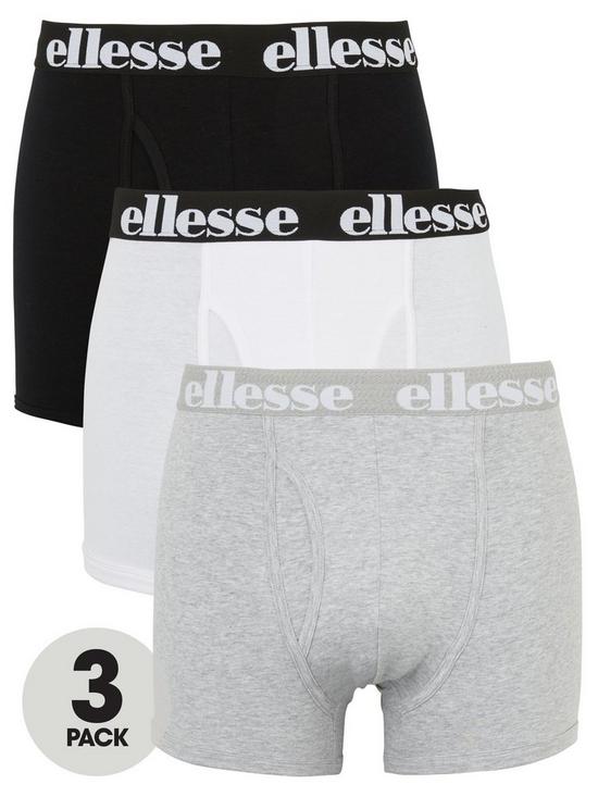 front image of ellesse-hali-3pk-boxers-blackgreywhite