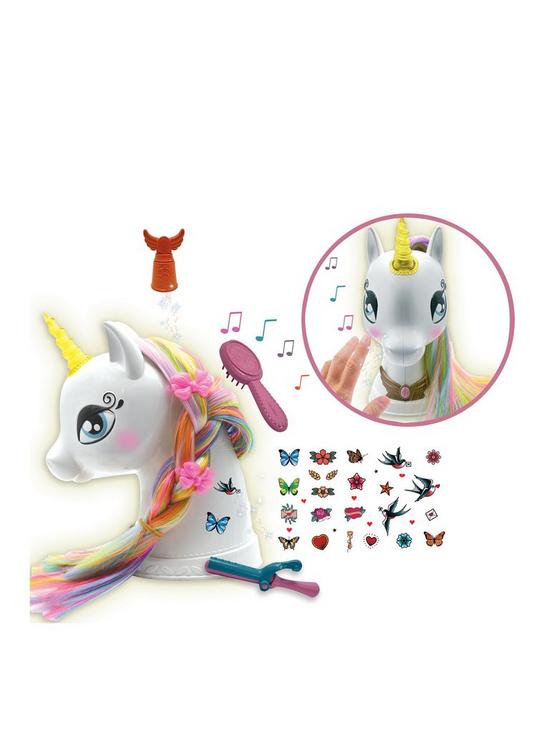 front image of lexibook-my-magic-interactive-styling-head-unicorn-with-accessories-sound-and-light-effects